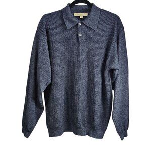Pronto Uomo Men's Italian Textured Merino Wool Blend Polo Blue Knit Sweater